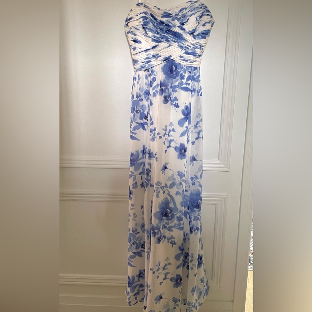 Ralph Lauren Blue and White Strapless Gown
